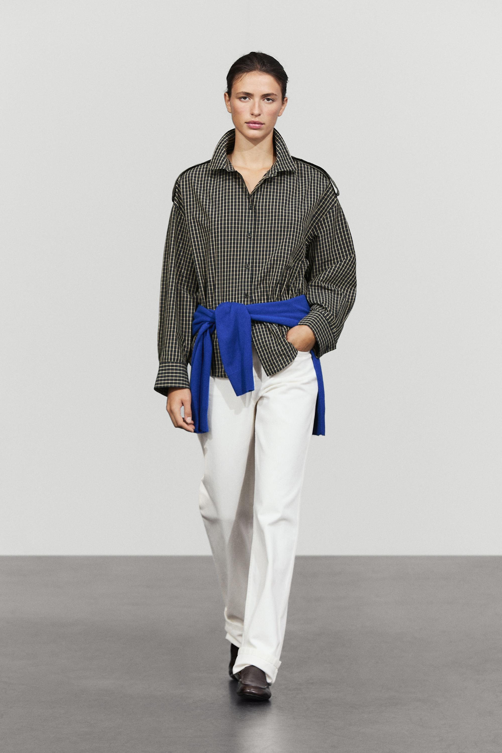 Chemise à carreaux détail épaules 100 % coton